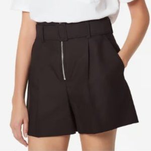Sandro Gesse Belted Zip Front High Waisted Shorts Pockets Black Size Large EU 40